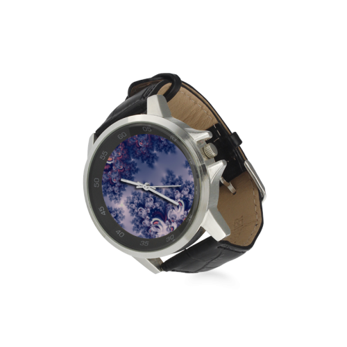 Purple Frost Fractal Unisex Stainless Steel Leather Strap Watch(Model 202)