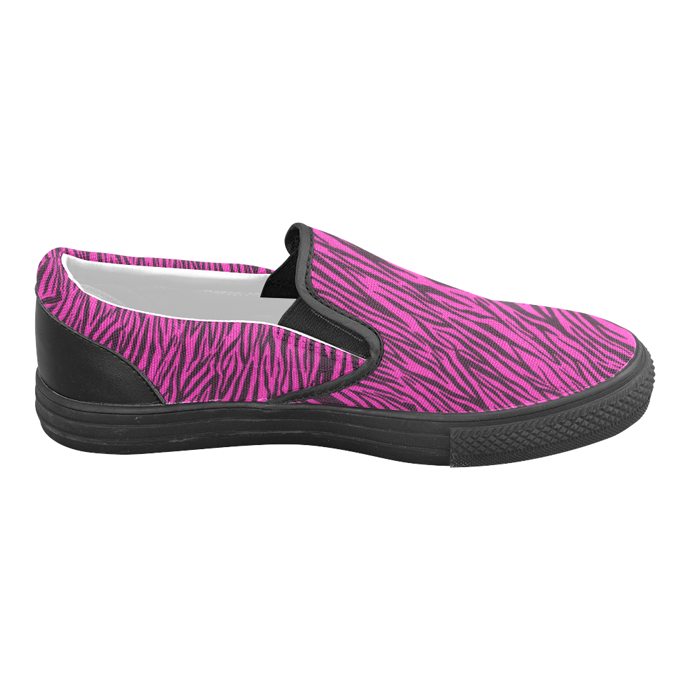 Pink Zebra Stripes Women's Unusual Slip-on Canvas Shoes (Model 019)