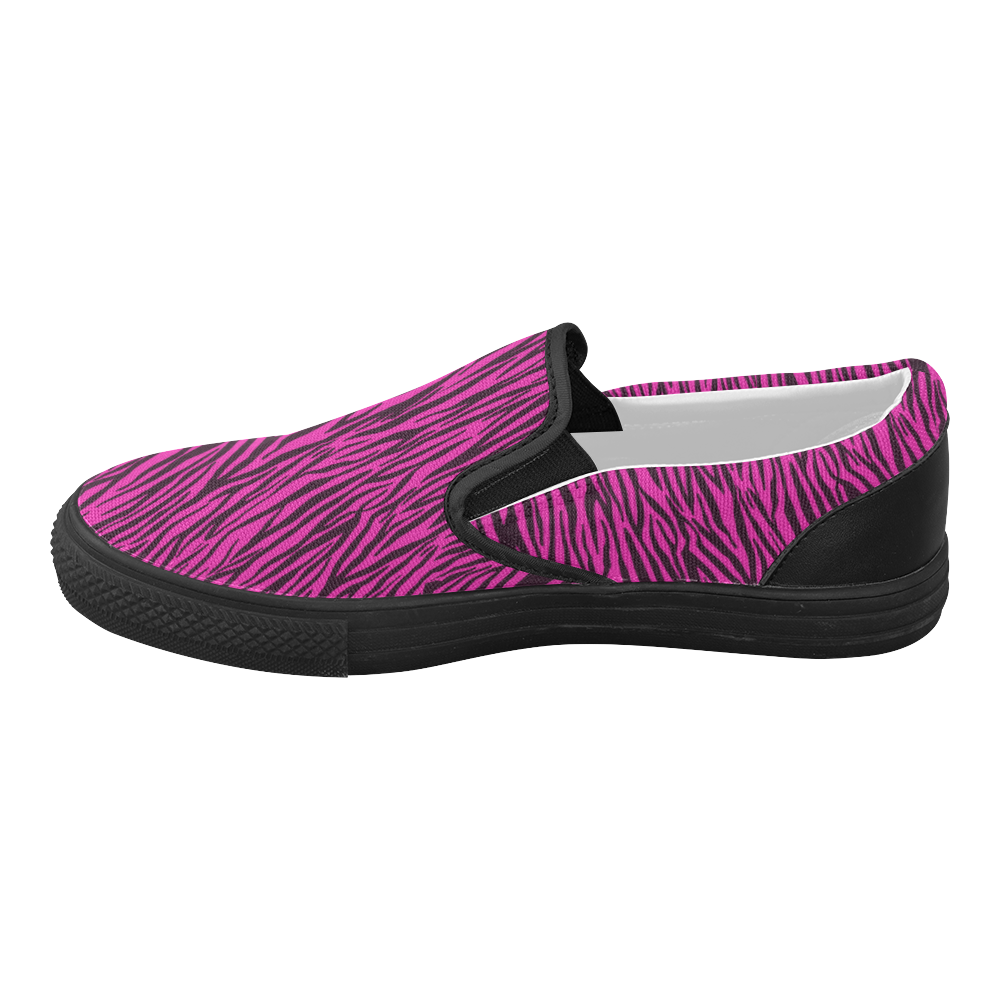 Pink Zebra Stripes Women's Slip-on Canvas Shoes (Model 019)