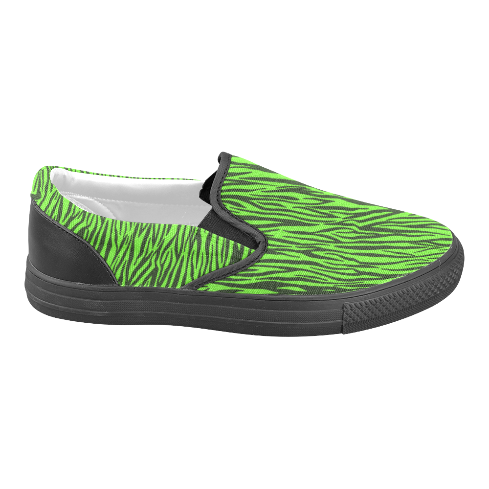 Green Zebra Stripes Women's Unusual Slip-on Canvas Shoes (Model 019)