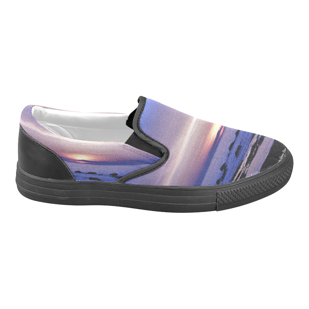 Blue and Purple Sunset Men's Unusual Slip-on Canvas Shoes (Model 019)