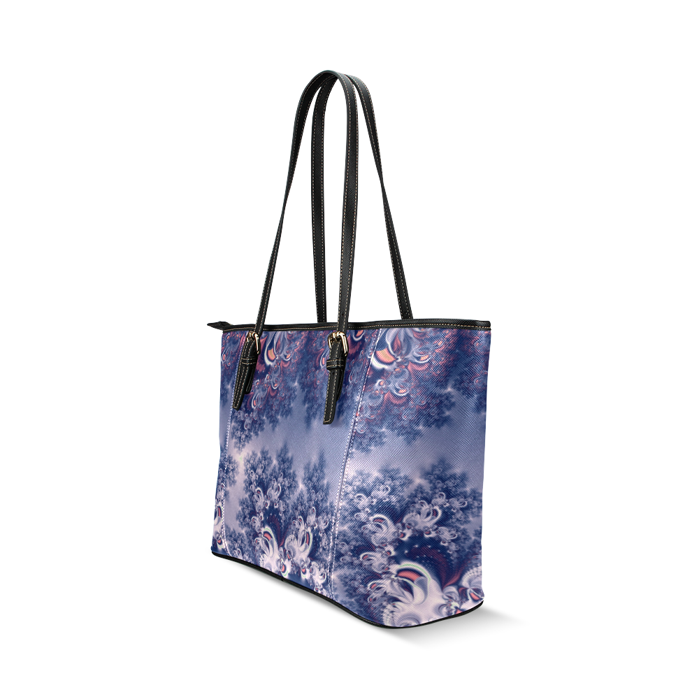 Purple Frost Fractal Leather Tote Bag/Small (Model 1640)