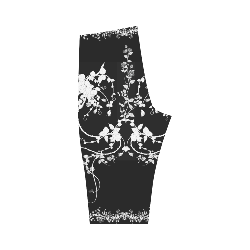 Roses in black and white Hestia Cropped Leggings (Model L03)