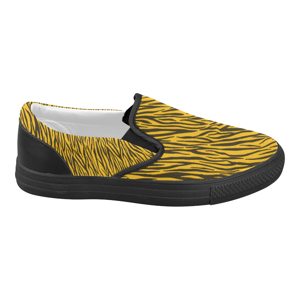 Yellow Zebra Stripes Women's Slip-on Canvas Shoes (Model 019)