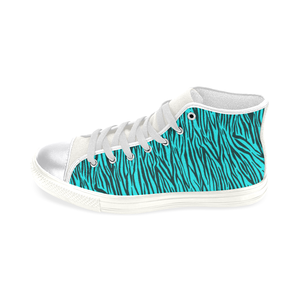 Turquoise Zebra Stripes Women's Classic High Top Canvas Shoes (Model 017)