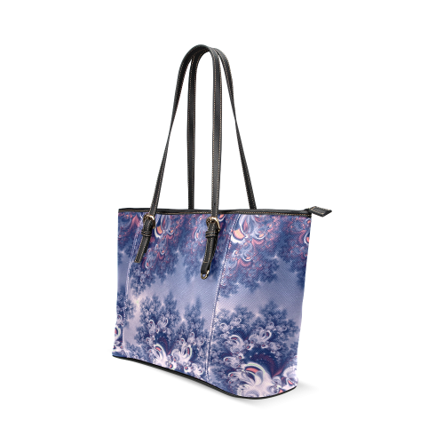 Purple Frost Fractal Leather Tote Bag/Small (Model 1640)