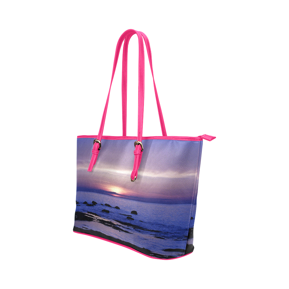 Blue and Purple Sunset Leather Tote Bag/Large (Model 1651)