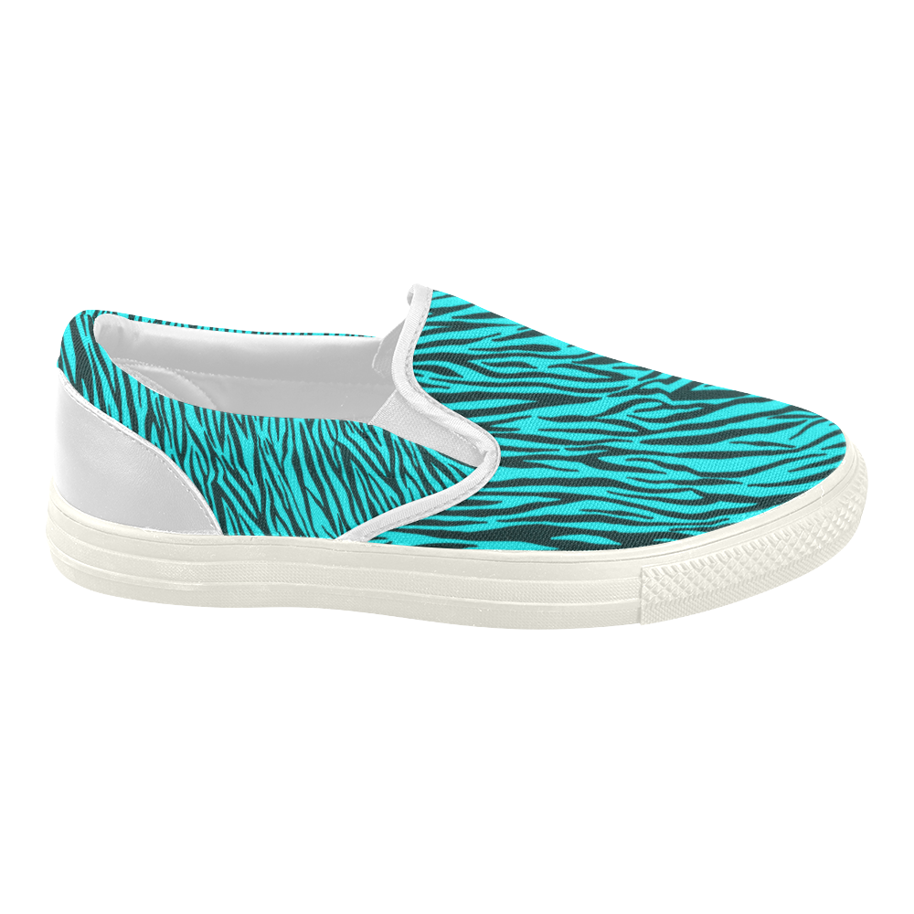 Turquoise Zebra Stripes Women's Slip-on Canvas Shoes (Model 019)