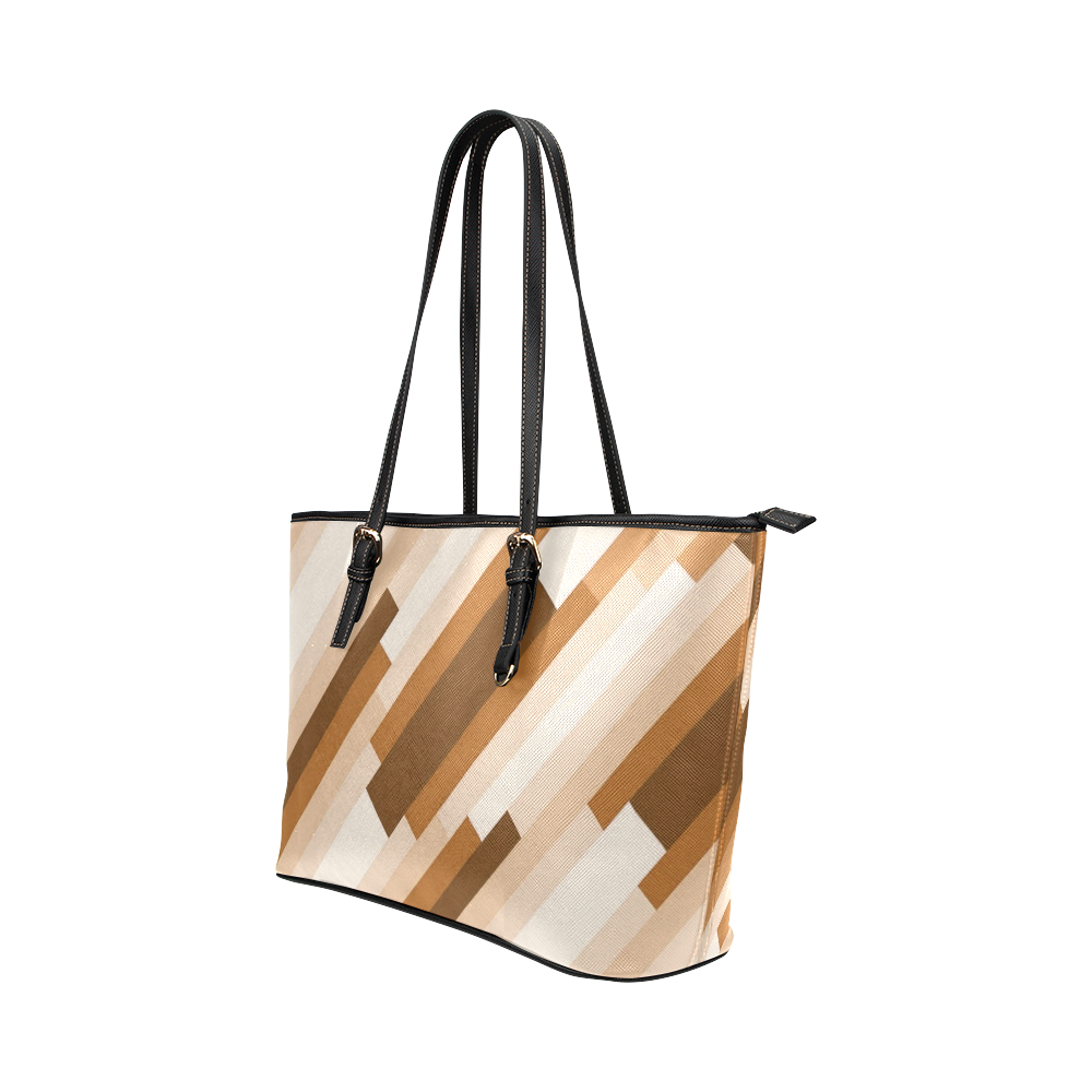 Shades Of Brown Diagonal Stripes Leather Tote Bag/Large (Model 1651)