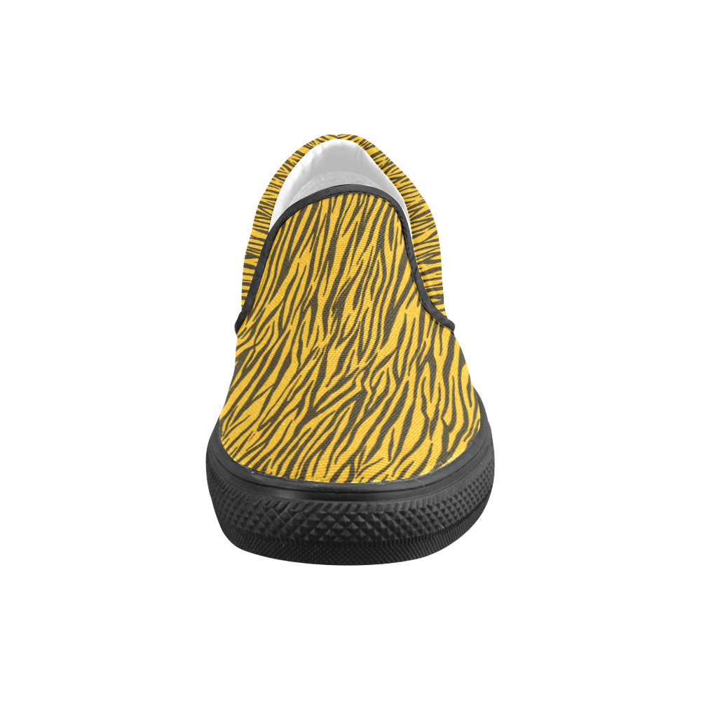 Yellow Zebra Stripes Women's Unusual Slip-on Canvas Shoes (Model 019)