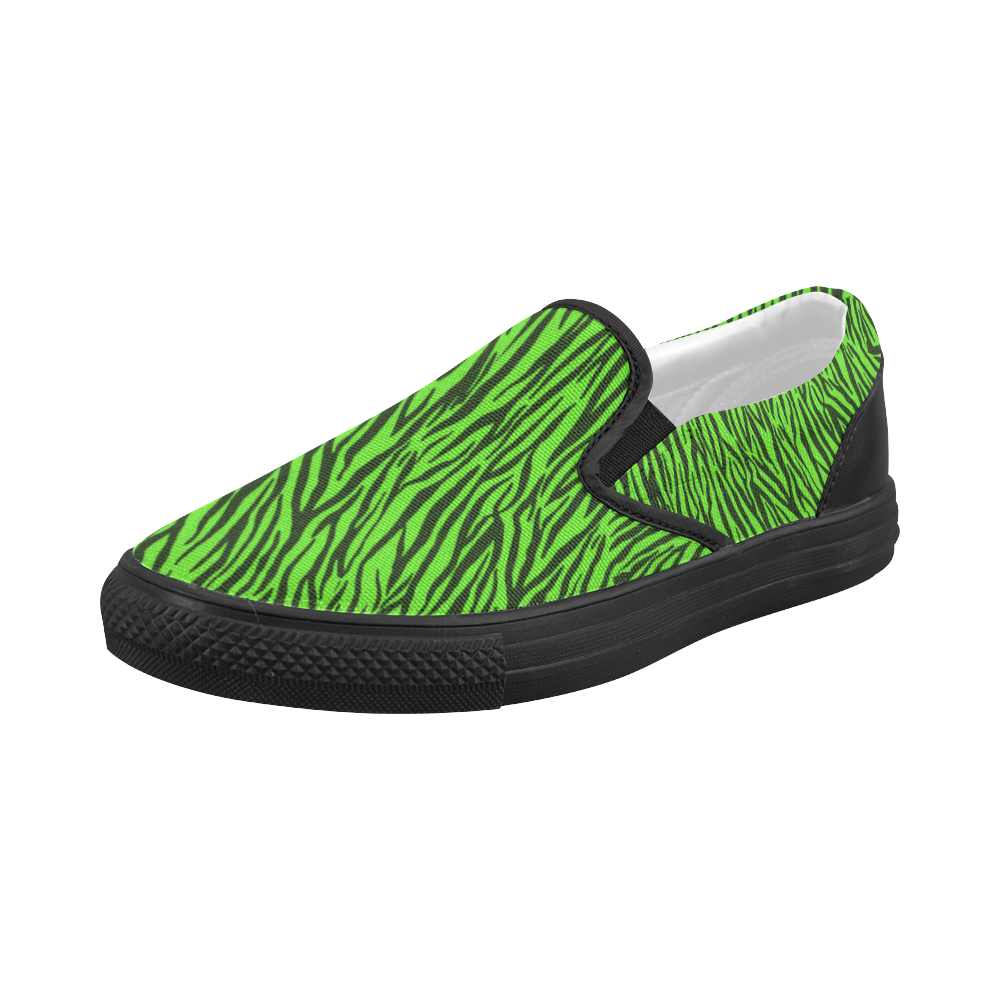 Green Zebra Stripes Women's Slip-on Canvas Shoes (Model 019)