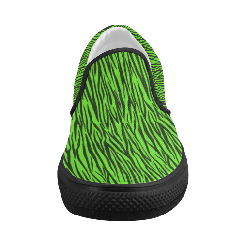 Green Zebra Stripes Women's Slip-on Canvas Shoes (Model 019)