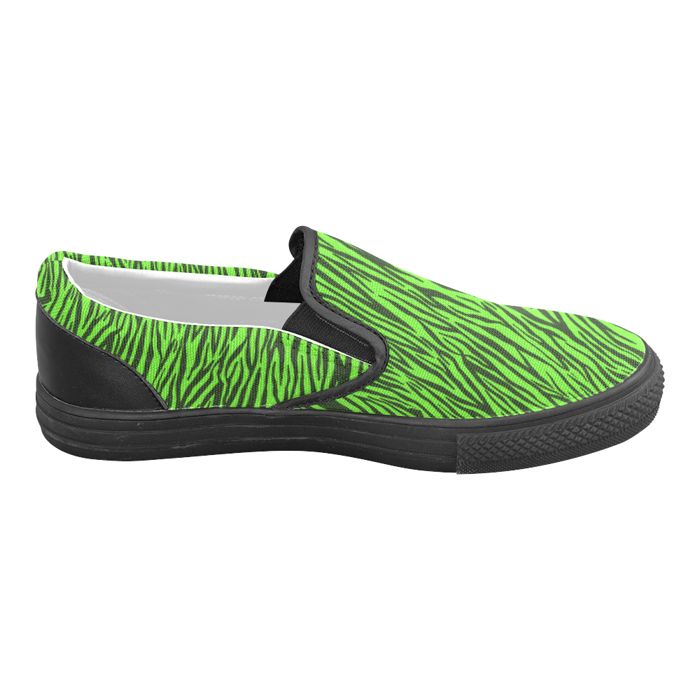 Green Zebra Stripes Women's Unusual Slip-on Canvas Shoes (Model 019)