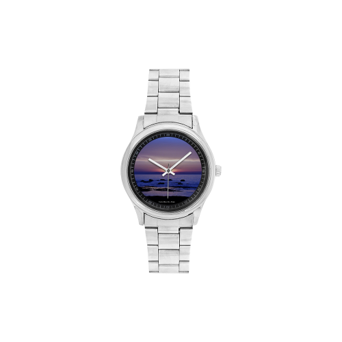 Blue and Purple Sunset Men's Stainless Steel Watch(Model 104)