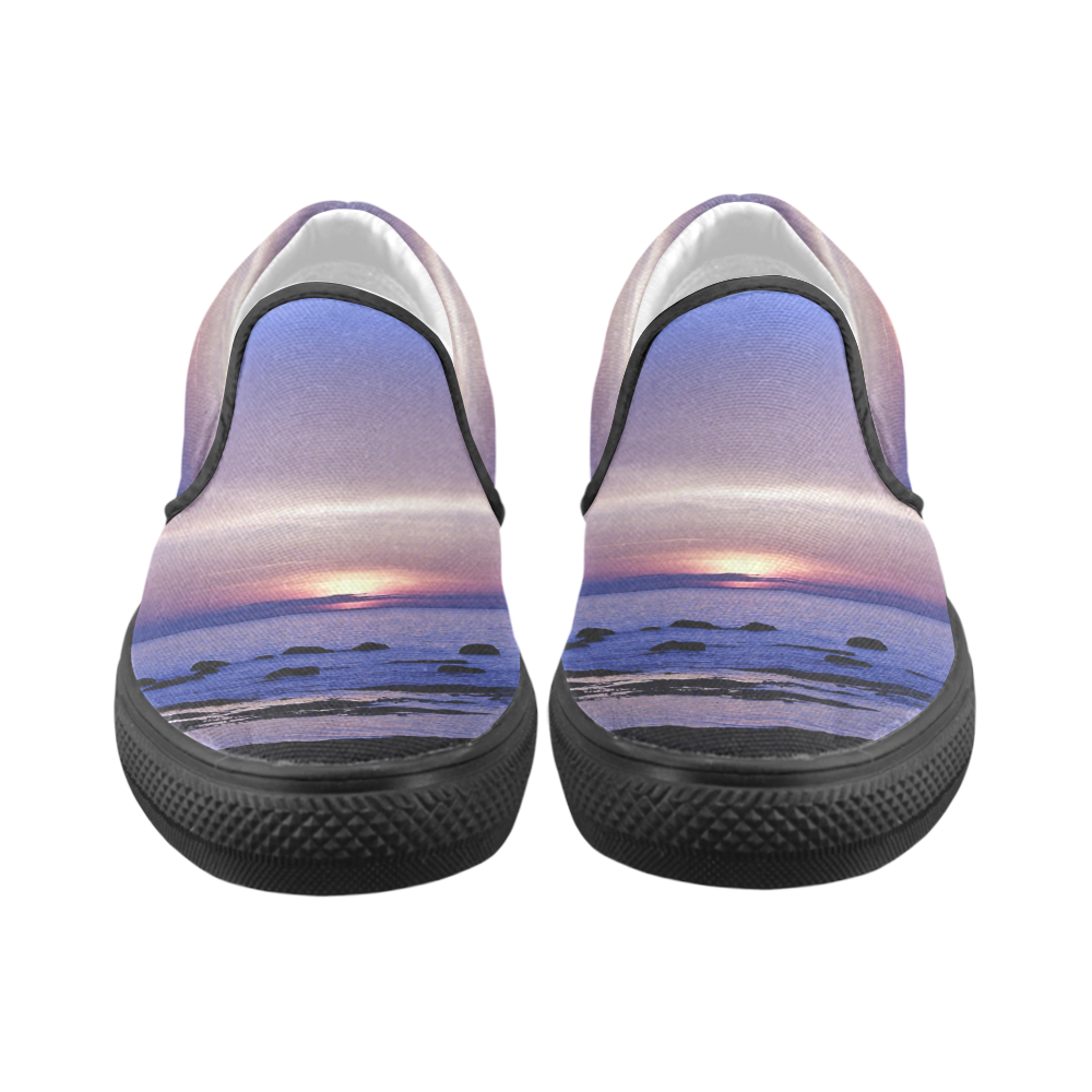 Blue and Purple Sunset Men's Unusual Slip-on Canvas Shoes (Model 019)