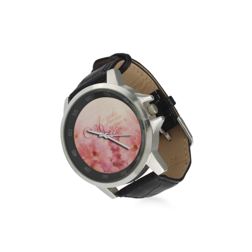 Pink Cherry Blossom for Angels Unisex Stainless Steel Leather Strap Watch(Model 202)