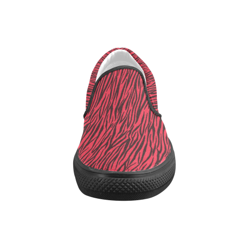 Red Zebra Stripes Women's Unusual Slip-on Canvas Shoes (Model 019)