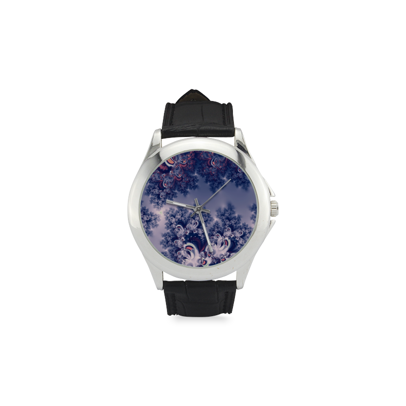 Purple Frost Fractal Women's Classic Leather Strap Watch(Model 203)