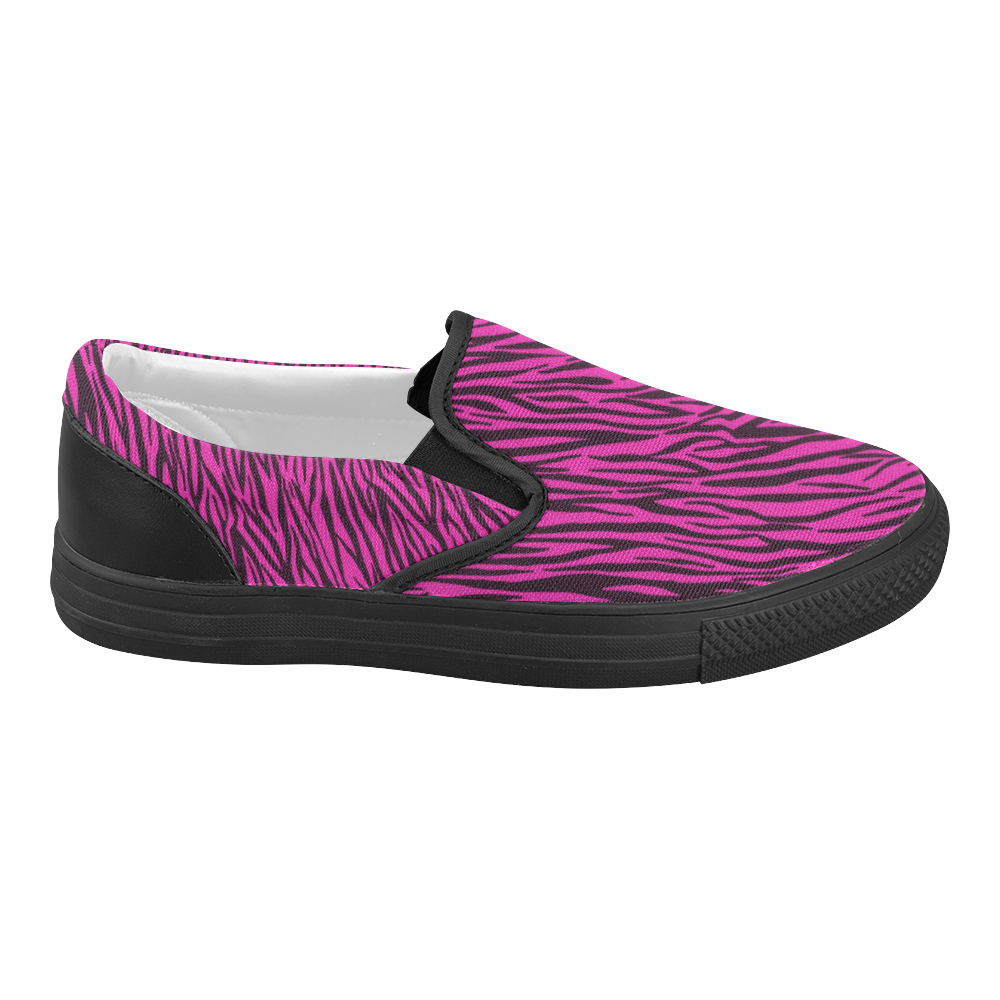 Pink Zebra Stripes Women's Slip-on Canvas Shoes (Model 019)