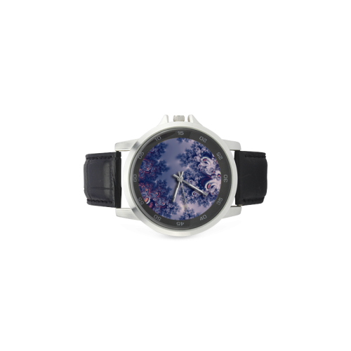 Purple Frost Fractal Unisex Stainless Steel Leather Strap Watch(Model 202)