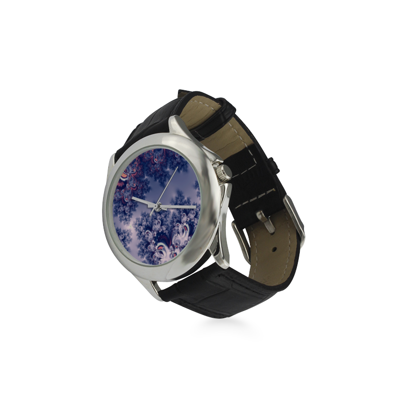 Purple Frost Fractal Women's Classic Leather Strap Watch(Model 203)