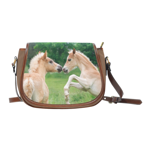 Haflinger Horses Cute Funny Pony Foals Playing Horse Rearing Saddle Bag/Large (Model 1649)