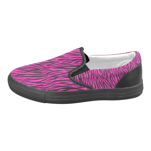 Pink Zebra Stripes Women's Unusual Slip-on Canvas Shoes (Model 019)
