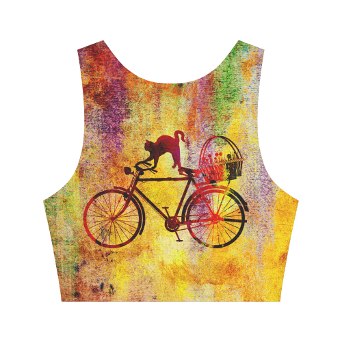 Cat and Bicycle Women's Crop Top (Model T42)