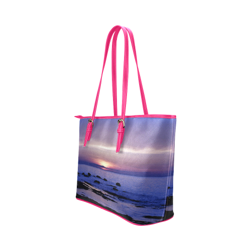 Blue and Purple Sunset Leather Tote Bag/Large (Model 1651)