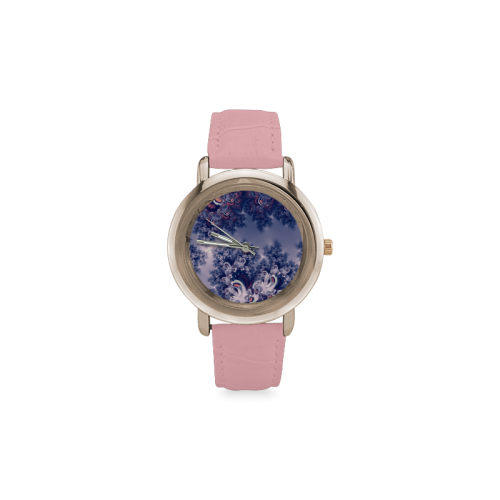Purple Frost Fractal Women's Rose Gold Leather Strap Watch(Model 201)