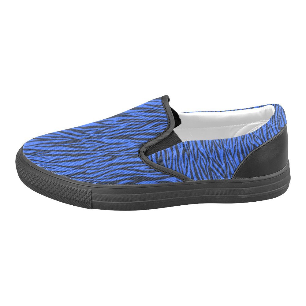 Blue Zebra Stripes Women's Unusual Slip-on Canvas Shoes (Model 019)