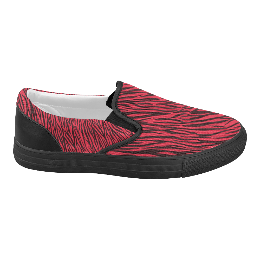 Red Zebra Stripes Women's Slip-on Canvas Shoes (Model 019)