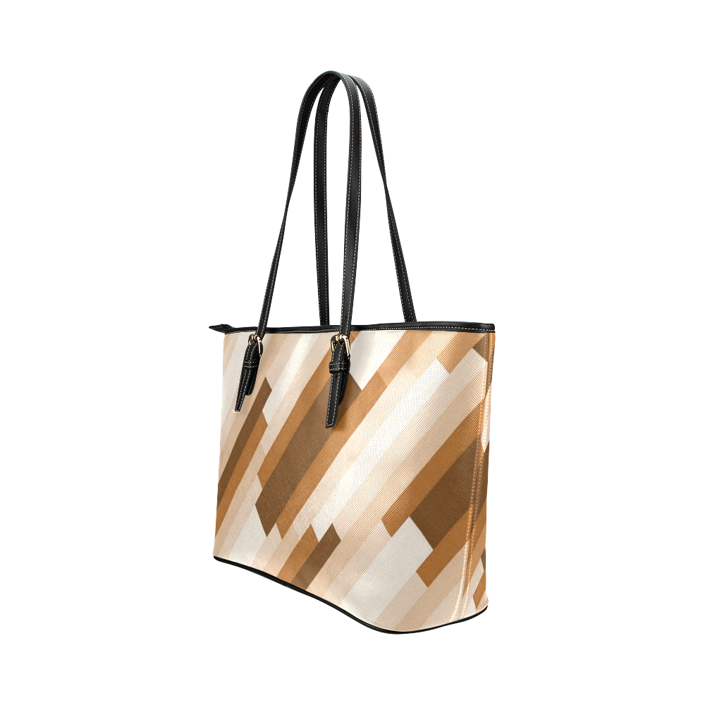 Shades Of Brown Diagonal Stripes Leather Tote Bag/Small (Model 1651)