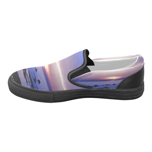 Blue and Purple Sunset Men's Unusual Slip-on Canvas Shoes (Model 019)