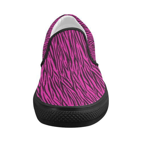 Pink Zebra Stripes Women's Slip-on Canvas Shoes (Model 019)