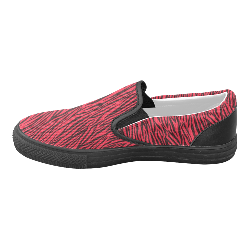 Red Zebra Stripes Women's Unusual Slip-on Canvas Shoes (Model 019)