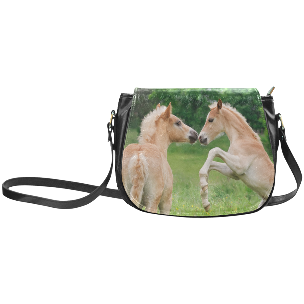 Haflinger Horses Cute Funny Pony Foals Playing Horse Rearing Classic Saddle Bag/Small (Model 1648)
