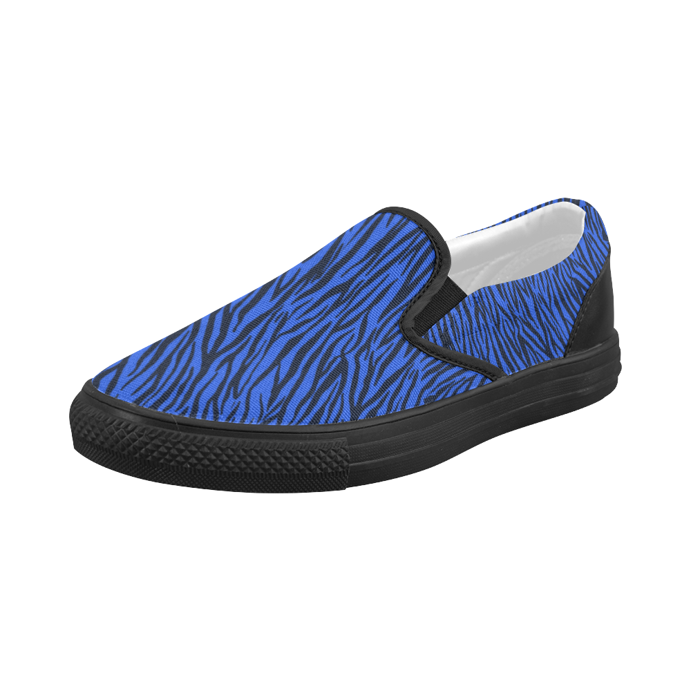 Blue Zebra Stripes Women's Slip-on Canvas Shoes (Model 019)