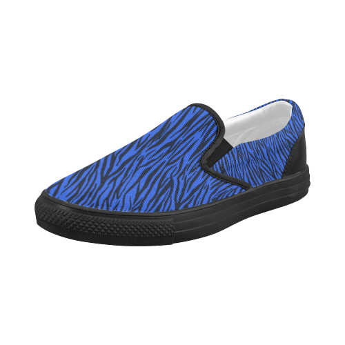 Blue Zebra Stripes Women's Slip-on Canvas Shoes (Model 019)