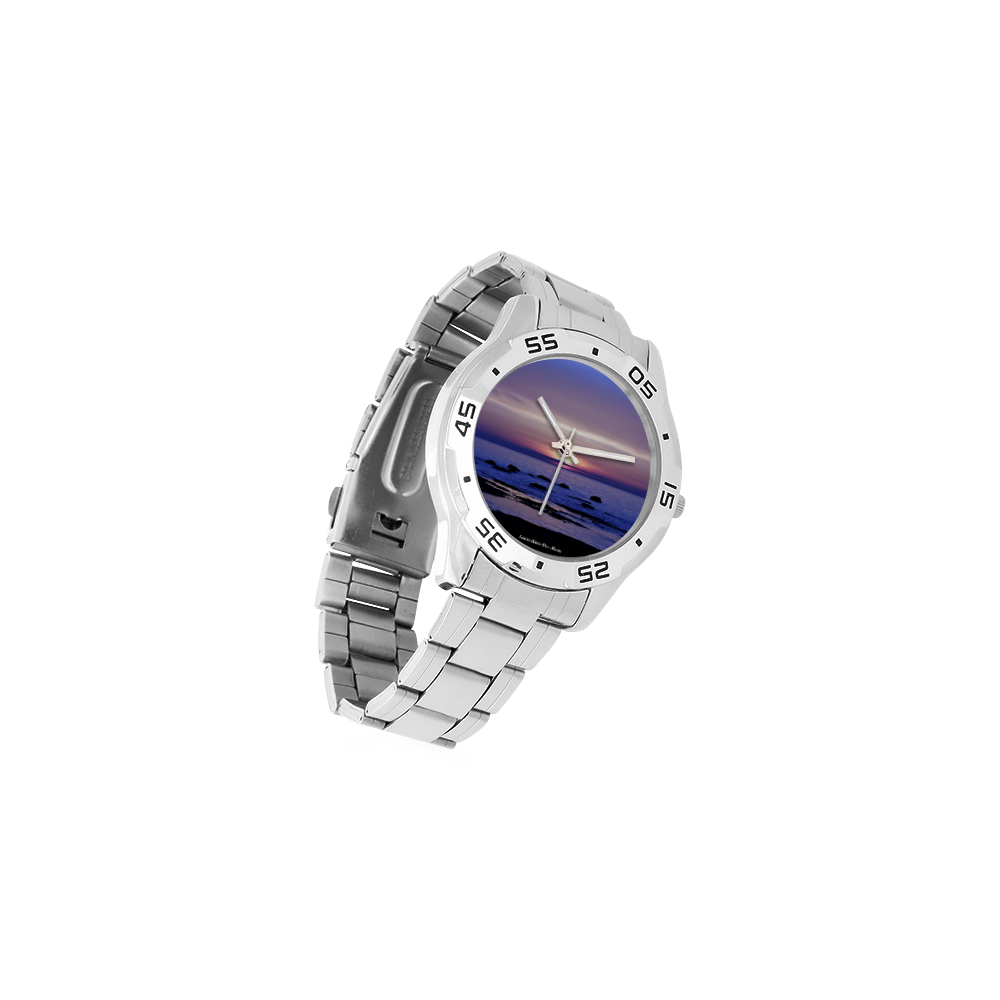Blue and Purple Sunset Men's Stainless Steel Analog Watch(Model 108)