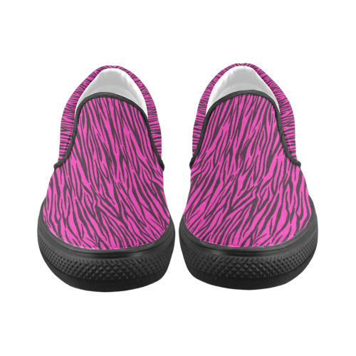 Pink Zebra Stripes Women's Unusual Slip-on Canvas Shoes (Model 019)