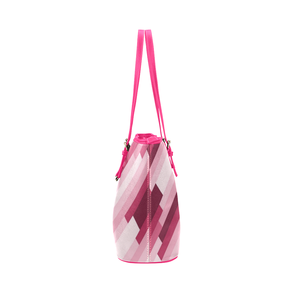 Shades Of Pink Diagonal Stripes Leather Tote Bag/Large (Model 1651)