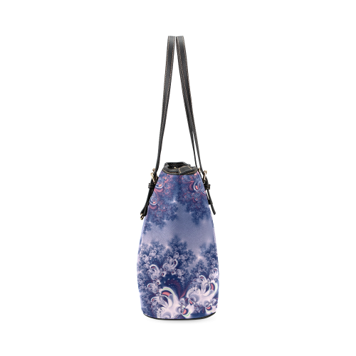 Purple Frost Fractal Leather Tote Bag/Small (Model 1640)