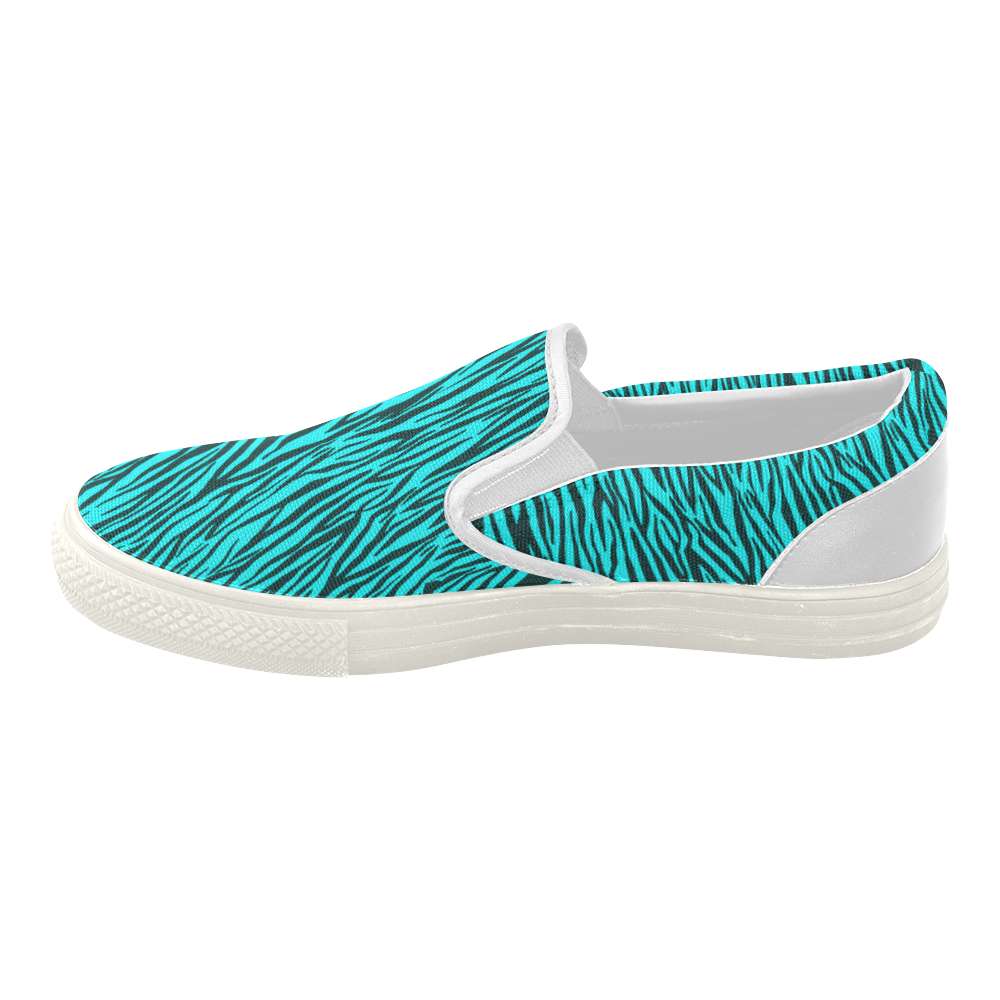 Turquoise Zebra Stripes Women's Slip-on Canvas Shoes (Model 019)