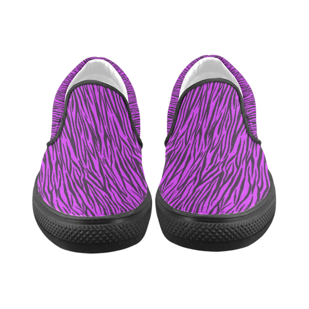 Purple Zebra Stripes Women's Unusual Slip-on Canvas Shoes (Model 019)