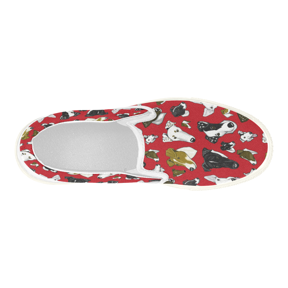 Smooth Fox Terrier red/whit Women's Slip-on Canvas Shoes (Model 019)