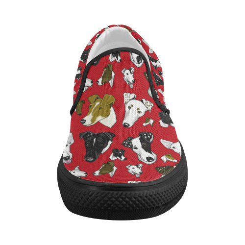 Smooth Fox Terrier red/black Women's Slip-on Canvas Shoes (Model 019)