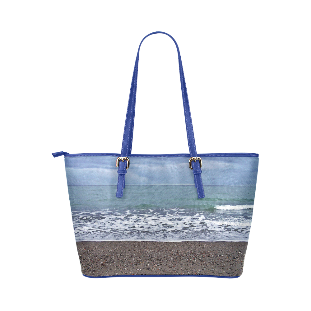 Foam on the Beach Leather Tote Bag/Small (Model 1651)