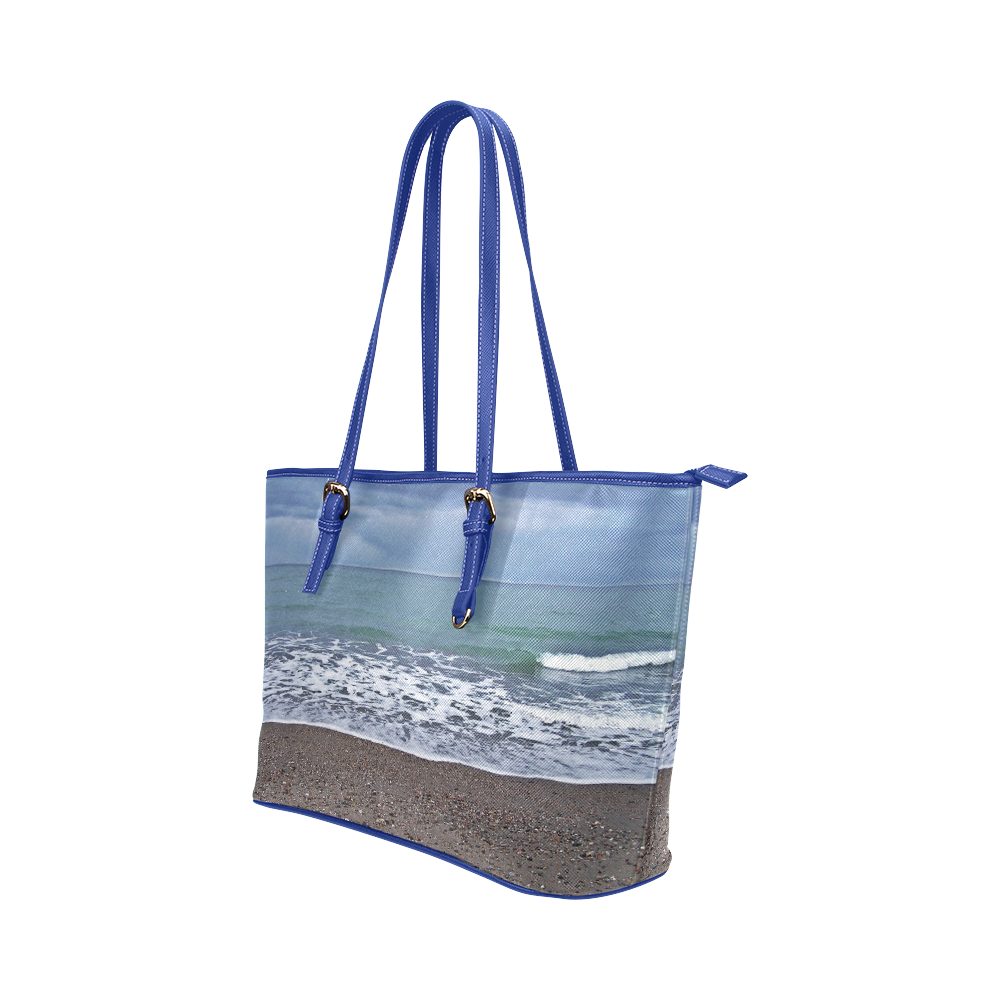 Foam on the Beach Leather Tote Bag/Small (Model 1651)