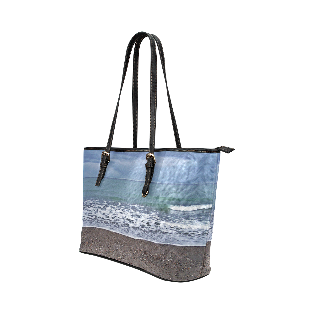 Foam on the Beach Leather Tote Bag/Small (Model 1651)